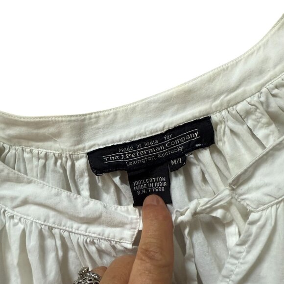 The J. Peterman Company 100% Cotton Peasant Blouse Top Women's Size M/L White - Picture 2 of 5